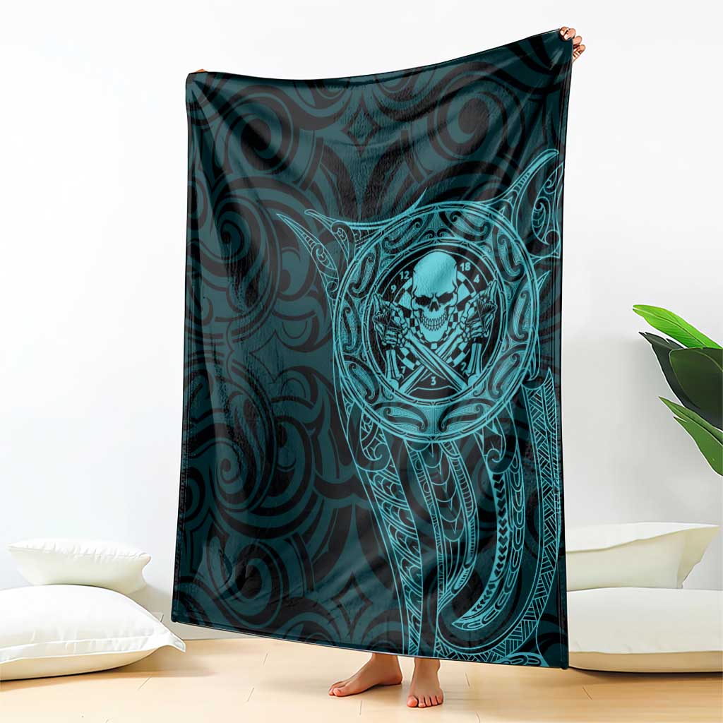 New Zealand Skull Darts Blanket Aotearoa Maori Chest Tattoo Stylized Teal - Aussie Hoodie