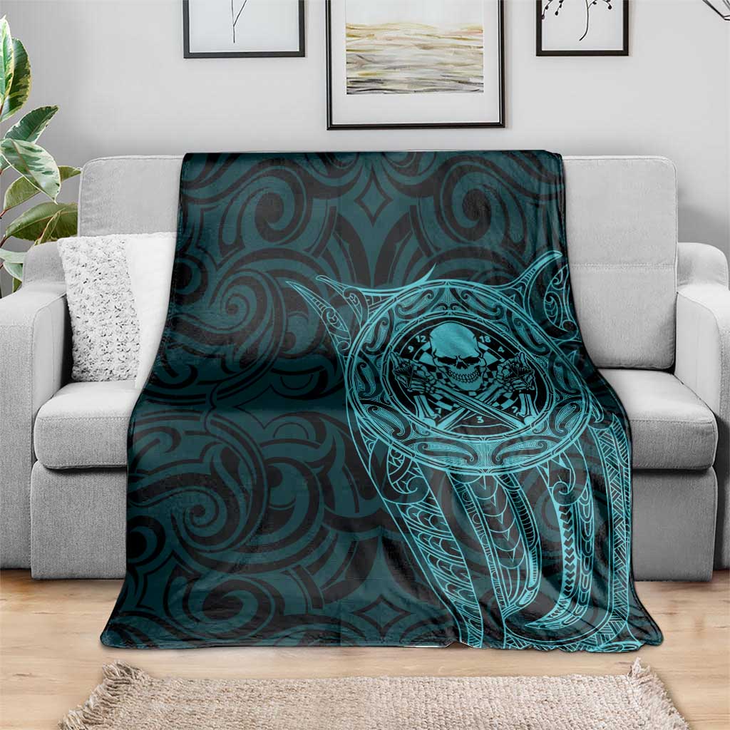 New Zealand Skull Darts Blanket Aotearoa Maori Chest Tattoo Stylized Teal - Aussie Hoodie