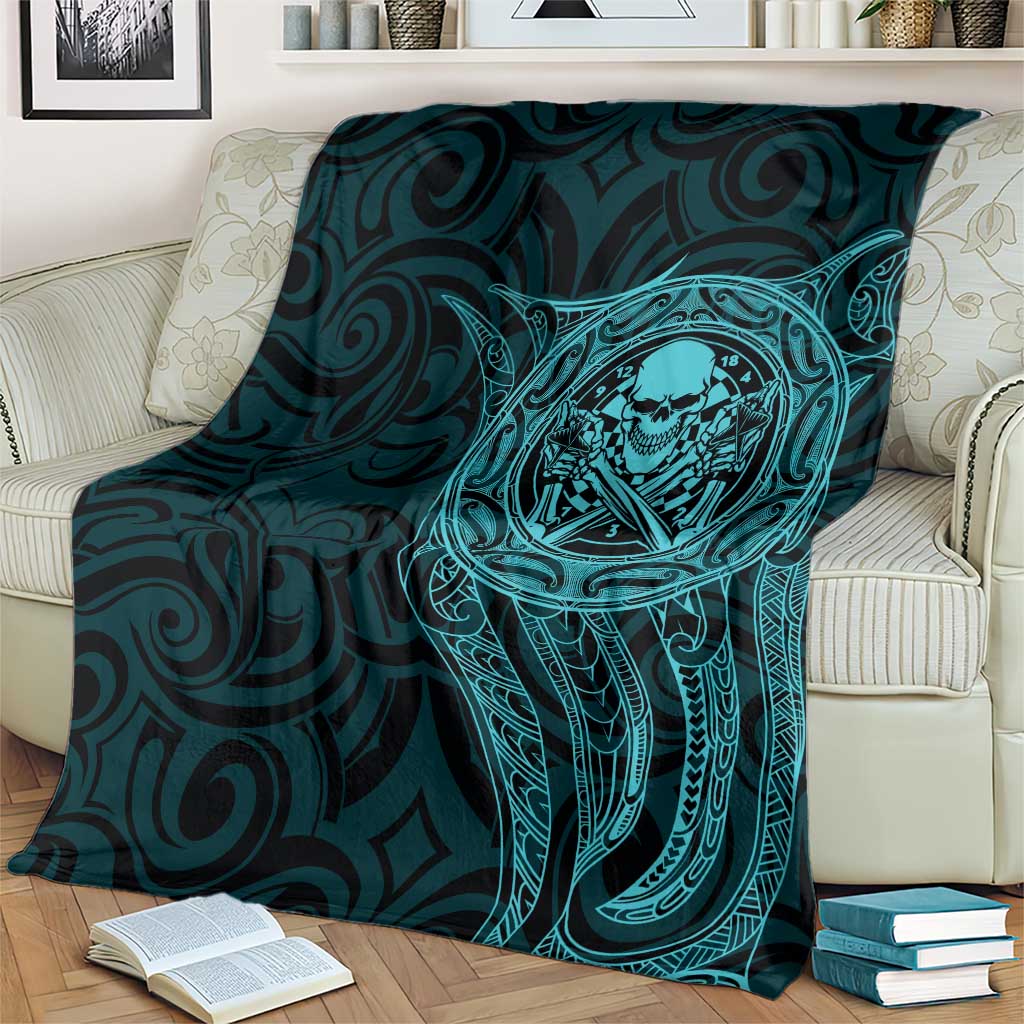 New Zealand Skull Darts Blanket Aotearoa Maori Chest Tattoo Stylized Teal - Aussie Hoodie