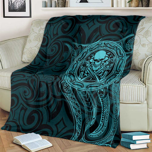 New Zealand Skull Darts Blanket Aotearoa Maori Chest Tattoo Stylized Teal - Aussie Hoodie