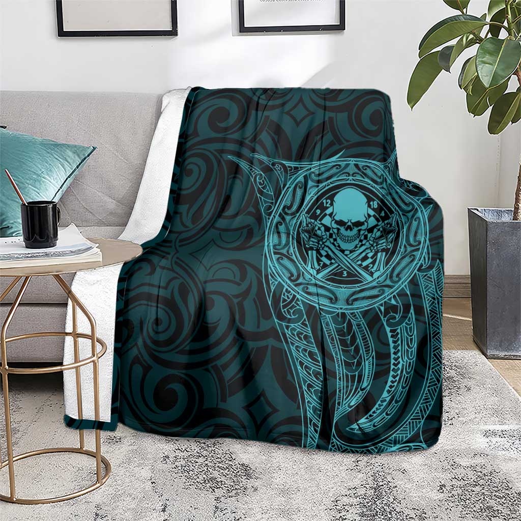 New Zealand Skull Darts Blanket Aotearoa Maori Chest Tattoo Stylized Teal - Aussie Hoodie