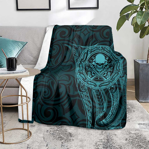 New Zealand Skull Darts Blanket Aotearoa Maori Chest Tattoo Stylized Teal - Aussie Hoodie