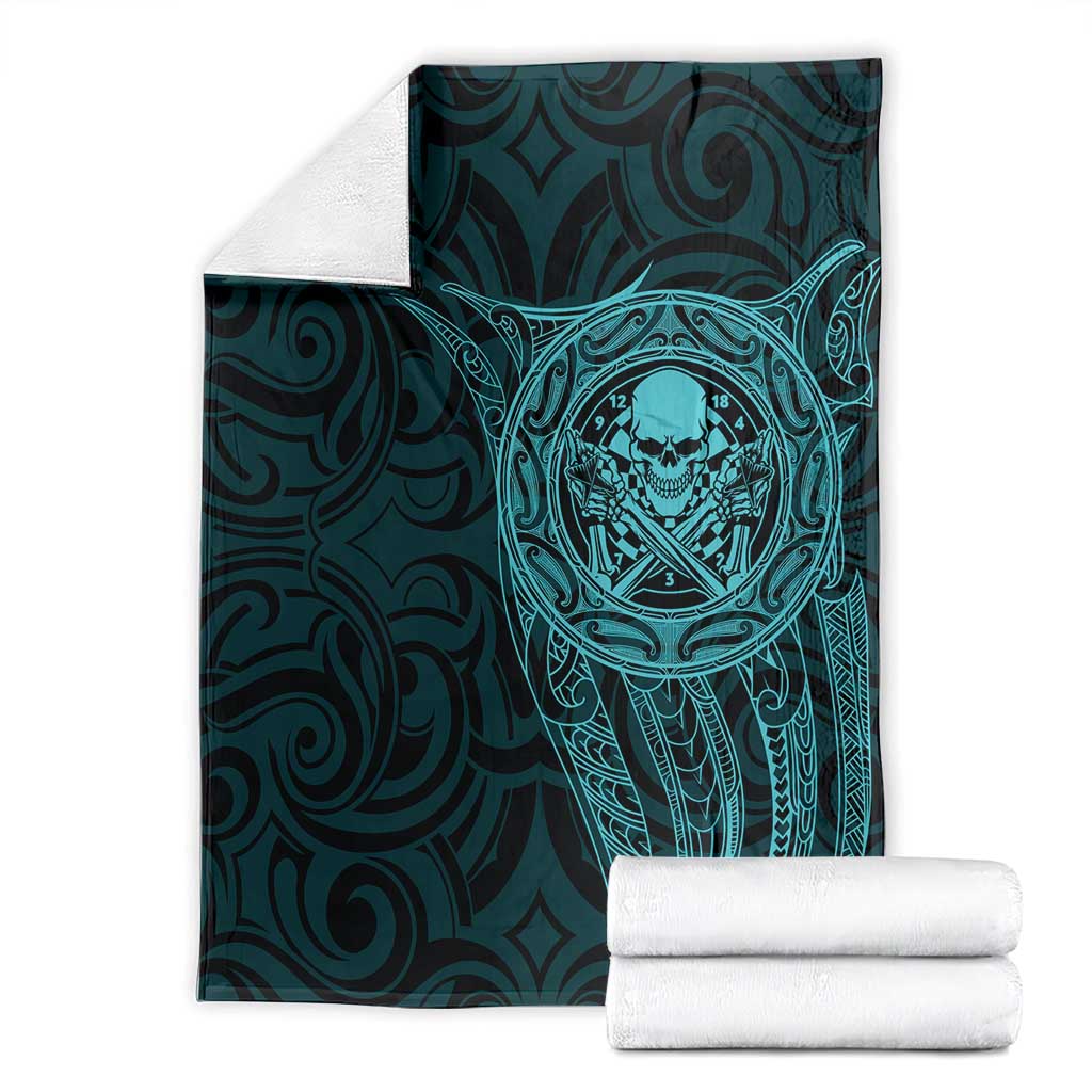 New Zealand Skull Darts Blanket Aotearoa Maori Chest Tattoo Stylized Teal - Aussie Hoodie