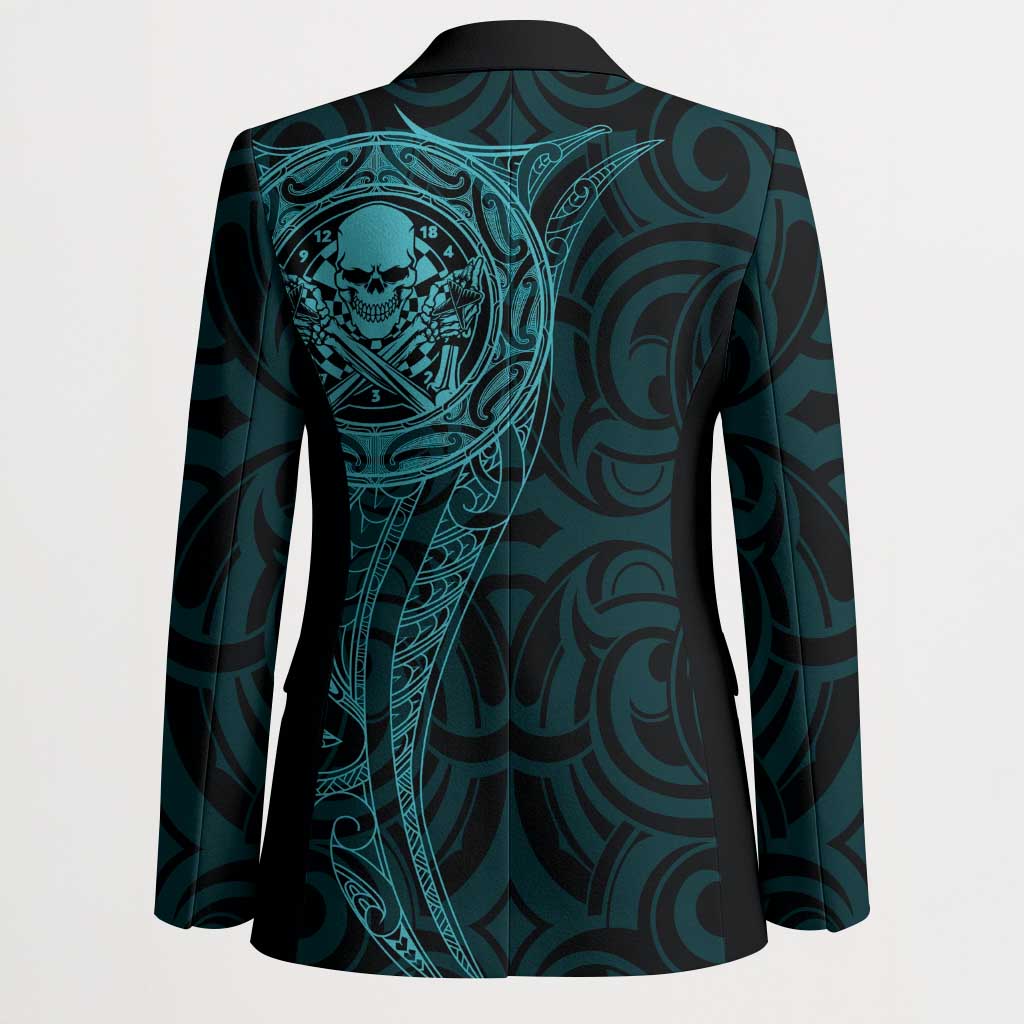 New Zealand Skull Darts Blazer Aotearoa Maori Chest Tattoo Stylized Teal - Aussie Hoodie
