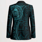 New Zealand Skull Darts Blazer Aotearoa Maori Chest Tattoo Stylized Teal - Aussie Hoodie