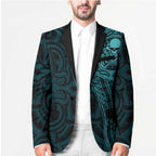 New Zealand Skull Darts Blazer Aotearoa Maori Chest Tattoo Stylized Teal - Aussie Hoodie
