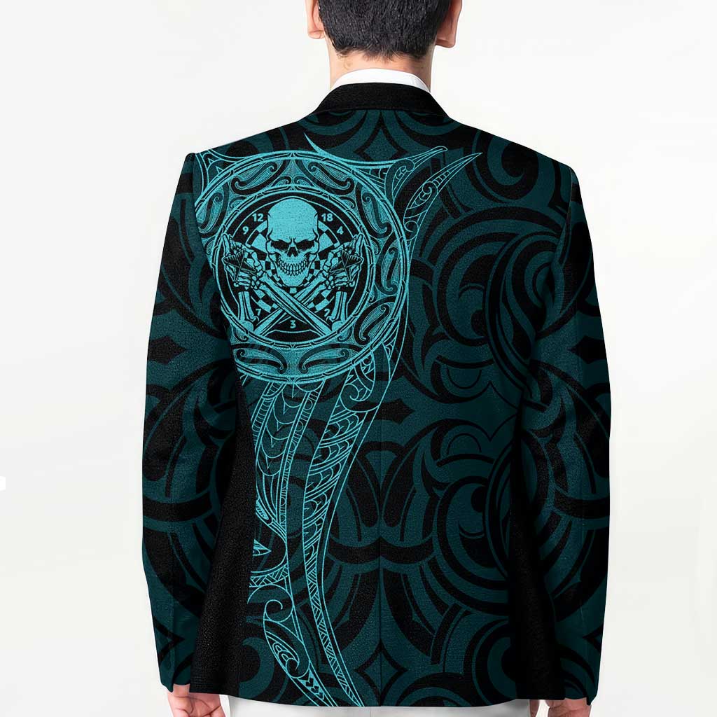New Zealand Skull Darts Blazer Aotearoa Maori Chest Tattoo Stylized Teal - Aussie Hoodie