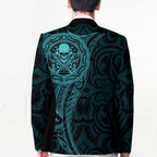 New Zealand Skull Darts Blazer Aotearoa Maori Chest Tattoo Stylized Teal - Aussie Hoodie