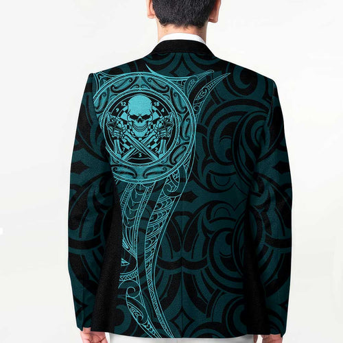 New Zealand Skull Darts Blazer Aotearoa Maori Chest Tattoo Stylized Teal - Aussie Hoodie