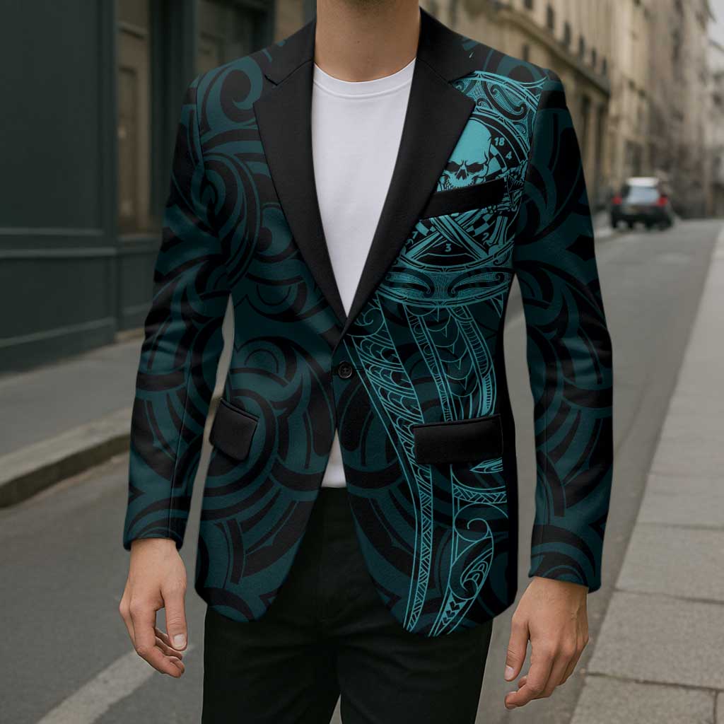 New Zealand Skull Darts Blazer Aotearoa Maori Chest Tattoo Stylized Teal - Aussie Hoodie