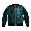 New Zealand Skull Darts Bomber Jacket Aotearoa Maori Chest Tattoo Stylized Teal - Aussie Hoodie