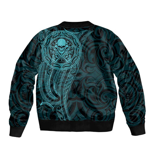 New Zealand Skull Darts Bomber Jacket Aotearoa Maori Chest Tattoo Stylized Teal - Aussie Hoodie