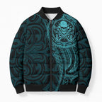 New Zealand Skull Darts Bomber Puffer Jacket Aotearoa Maori Chest Tattoo Stylized Teal - Aussie Hoodie