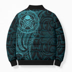 New Zealand Skull Darts Bomber Puffer Jacket Aotearoa Maori Chest Tattoo Stylized Teal - Aussie Hoodie