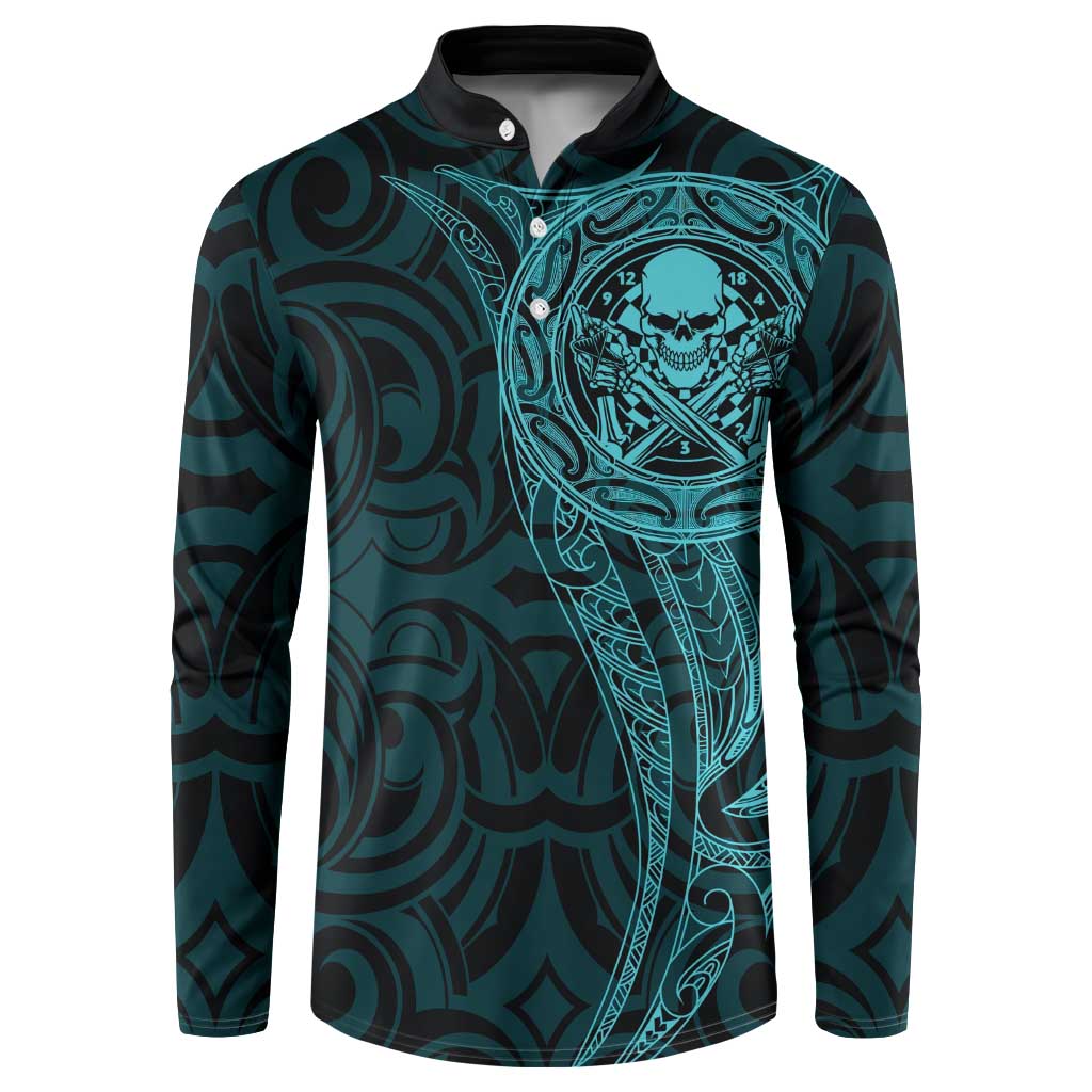 New Zealand Skull Darts Button Sweatshirt Aotearoa Maori Chest Tattoo Stylized Teal - Aussie Hoodie