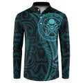 New Zealand Skull Darts Button Sweatshirt Aotearoa Maori Chest Tattoo Stylized Teal - Aussie Hoodie