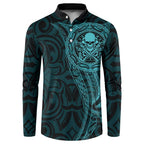 New Zealand Skull Darts Button Sweatshirt Aotearoa Maori Chest Tattoo Stylized Teal - Aussie Hoodie