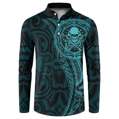 New Zealand Skull Darts Button Sweatshirt Aotearoa Maori Chest Tattoo Stylized Teal - Aussie Hoodie