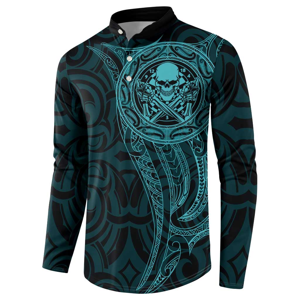 New Zealand Skull Darts Button Sweatshirt Aotearoa Maori Chest Tattoo Stylized Teal - Aussie Hoodie