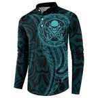 New Zealand Skull Darts Button Sweatshirt Aotearoa Maori Chest Tattoo Stylized Teal - Aussie Hoodie