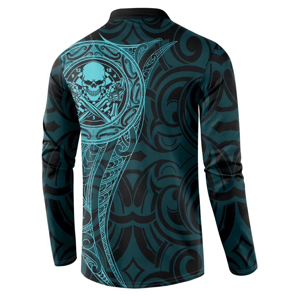 New Zealand Skull Darts Button Sweatshirt Aotearoa Maori Chest Tattoo Stylized Teal - Aussie Hoodie