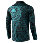 New Zealand Skull Darts Button Sweatshirt Aotearoa Maori Chest Tattoo Stylized Teal - Aussie Hoodie