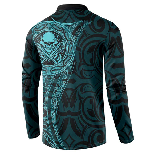 New Zealand Skull Darts Button Sweatshirt Aotearoa Maori Chest Tattoo Stylized Teal - Aussie Hoodie