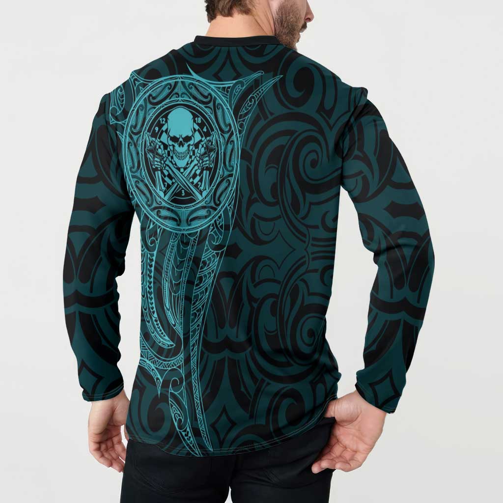 New Zealand Skull Darts Button Sweatshirt Aotearoa Maori Chest Tattoo Stylized Teal - Aussie Hoodie
