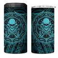 New Zealand Skull Darts 4 in 1 Can Cooler Tumbler Aotearoa Maori Chest Tattoo Stylized Teal - Aussie Hoodie
