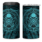 New Zealand Skull Darts 4 in 1 Can Cooler Tumbler Aotearoa Maori Chest Tattoo Stylized Teal - Aussie Hoodie