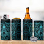 New Zealand Skull Darts 4 in 1 Can Cooler Tumbler Aotearoa Maori Chest Tattoo Stylized Teal - Aussie Hoodie