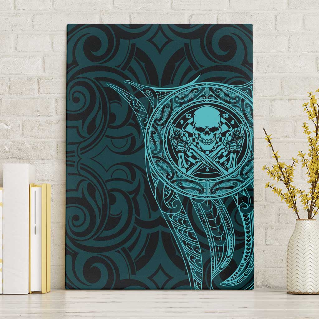 New Zealand Skull Darts Canvas Wall Art Aotearoa Maori Chest Tattoo Stylized Teal - Aussie Hoodie