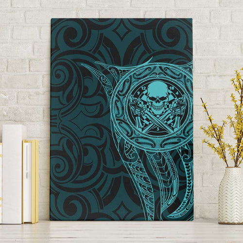 New Zealand Skull Darts Canvas Wall Art Aotearoa Maori Chest Tattoo Stylized Teal - Aussie Hoodie