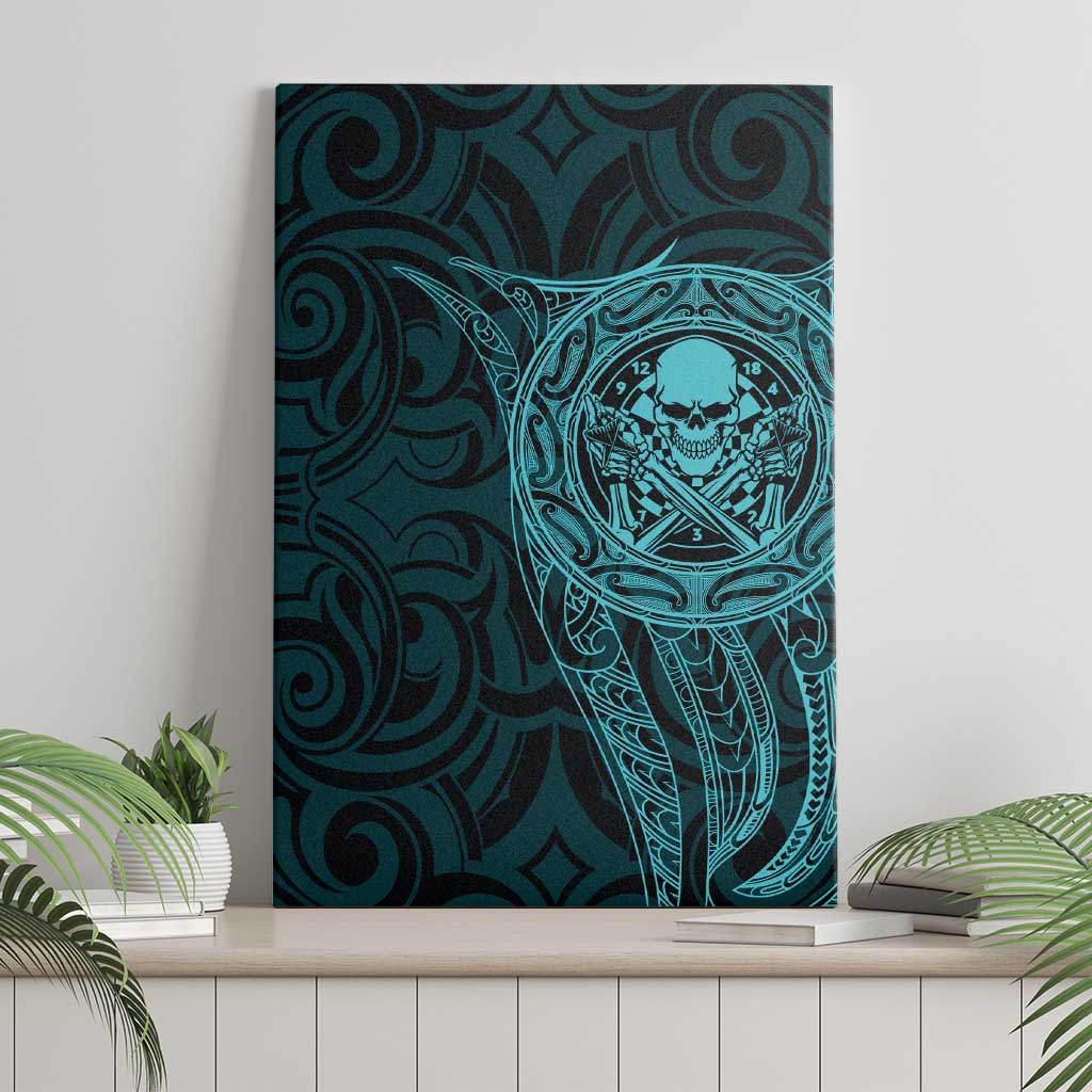 New Zealand Skull Darts Canvas Wall Art Aotearoa Maori Chest Tattoo Stylized Teal - Aussie Hoodie