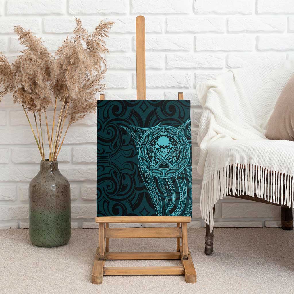 New Zealand Skull Darts Canvas Wall Art Aotearoa Maori Chest Tattoo Stylized Teal - Aussie Hoodie