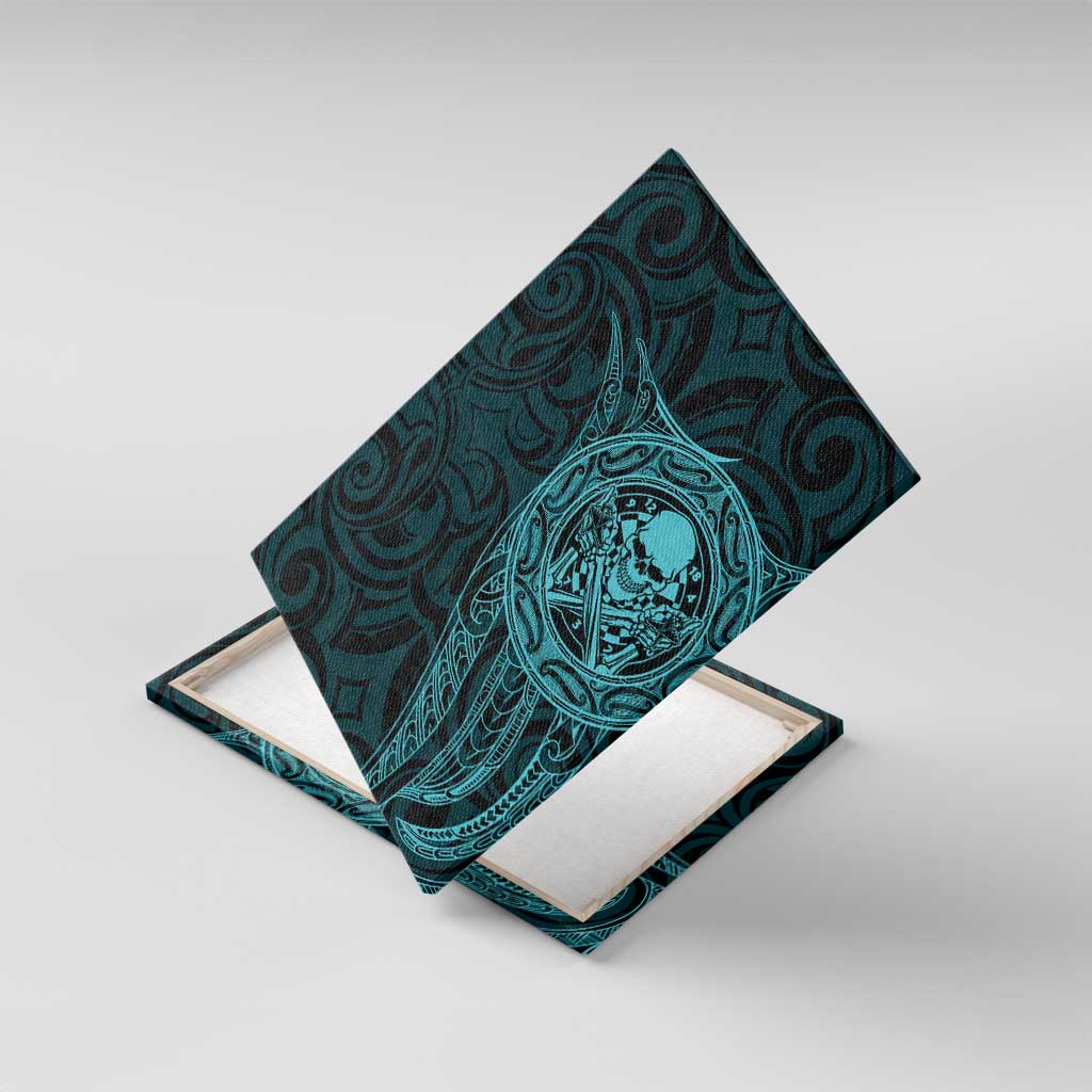 New Zealand Skull Darts Canvas Wall Art Aotearoa Maori Chest Tattoo Stylized Teal - Aussie Hoodie