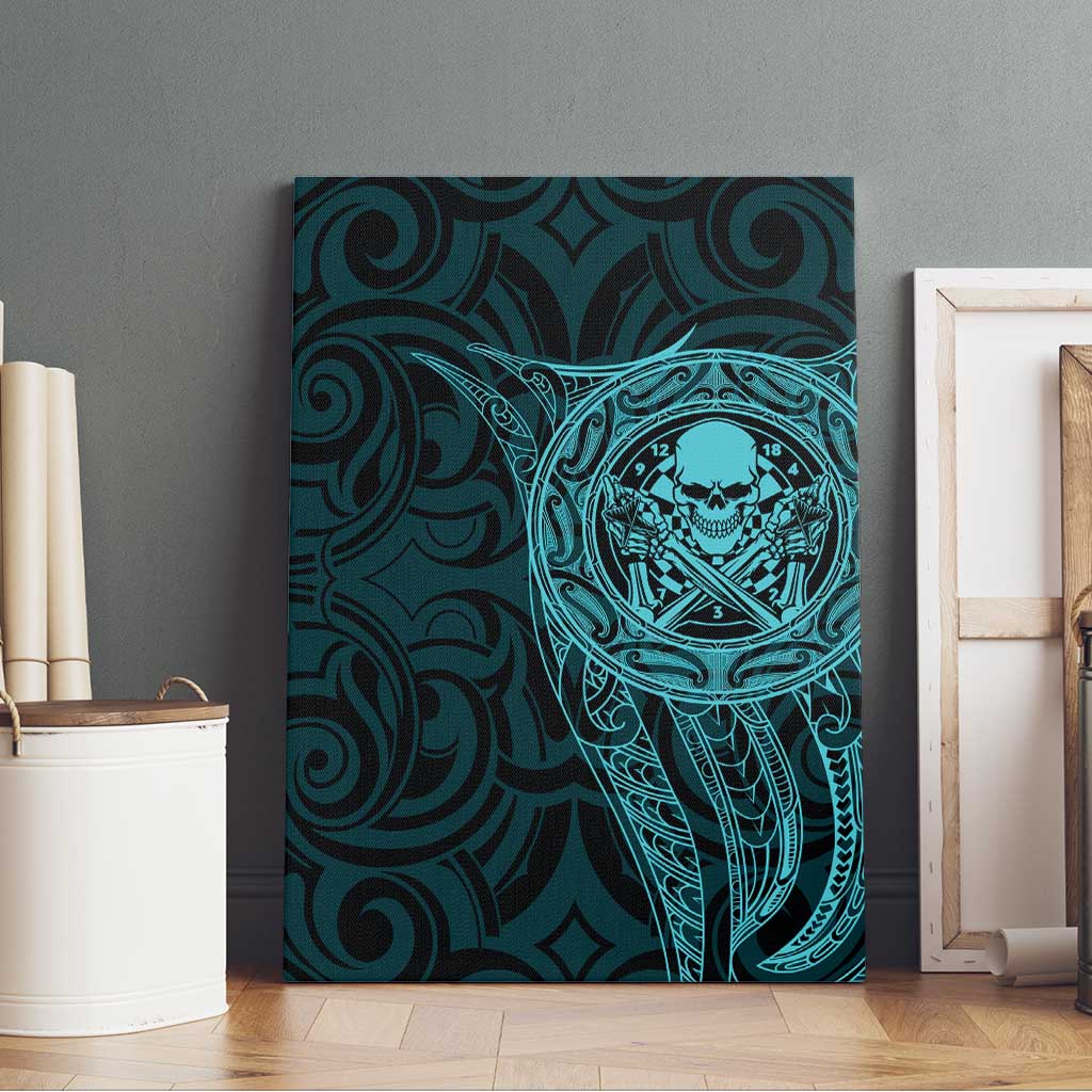 New Zealand Skull Darts Canvas Wall Art Aotearoa Maori Chest Tattoo Stylized Teal - Aussie Hoodie
