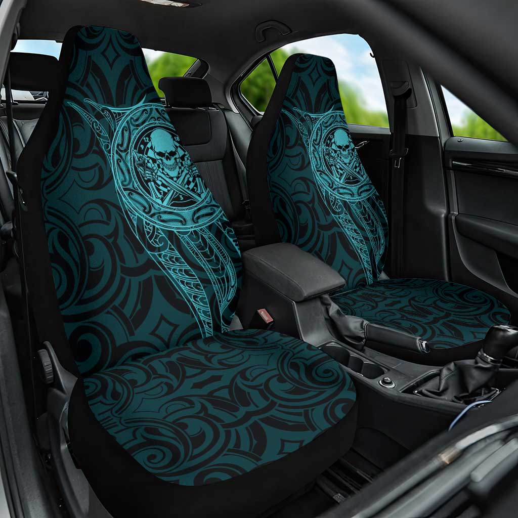 New Zealand Skull Darts Car Seat Cover Aotearoa Maori Chest Tattoo Stylized Teal - Aussie Hoodie