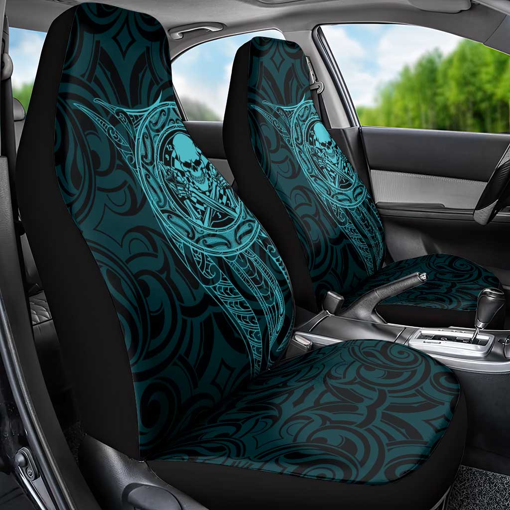 New Zealand Skull Darts Car Seat Cover Aotearoa Maori Chest Tattoo Stylized Teal - Aussie Hoodie