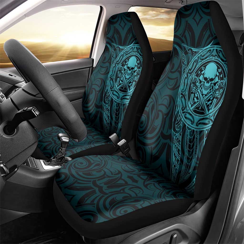 New Zealand Skull Darts Car Seat Cover Aotearoa Maori Chest Tattoo Stylized Teal - Aussie Hoodie