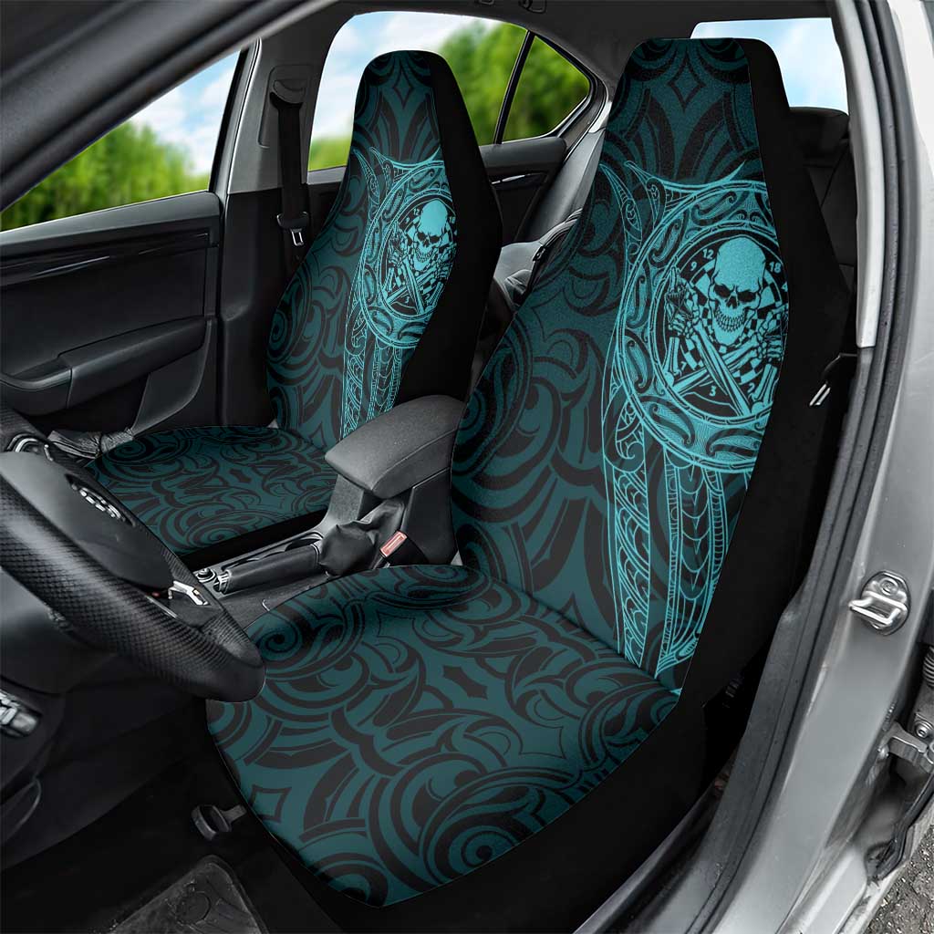 New Zealand Skull Darts Car Seat Cover Aotearoa Maori Chest Tattoo Stylized Teal - Aussie Hoodie