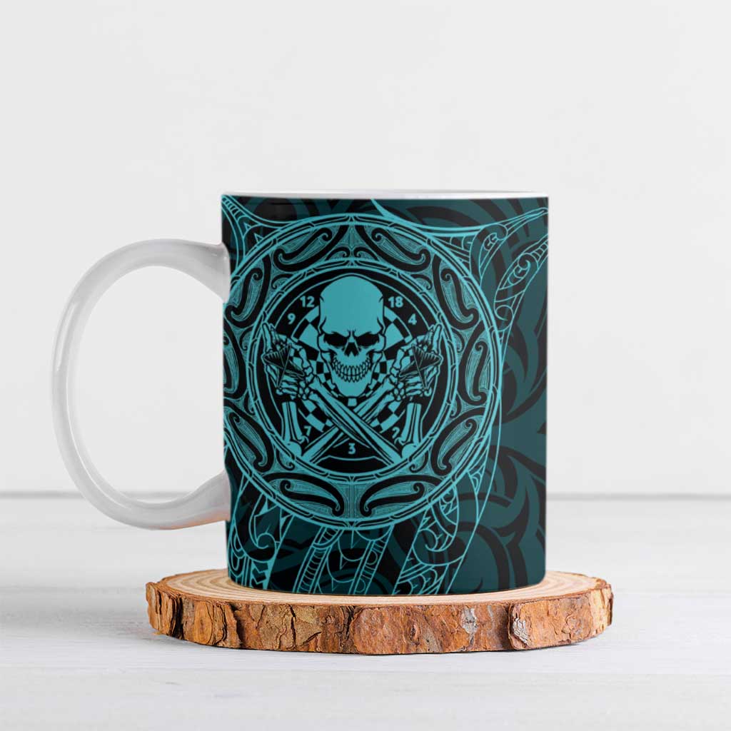 New Zealand Skull Darts Ceramic Mug Aotearoa Maori Chest Tattoo Stylized Teal - Aussie Hoodie