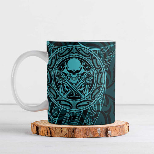 New Zealand Skull Darts Ceramic Mug Aotearoa Maori Chest Tattoo Stylized Teal - Aussie Hoodie