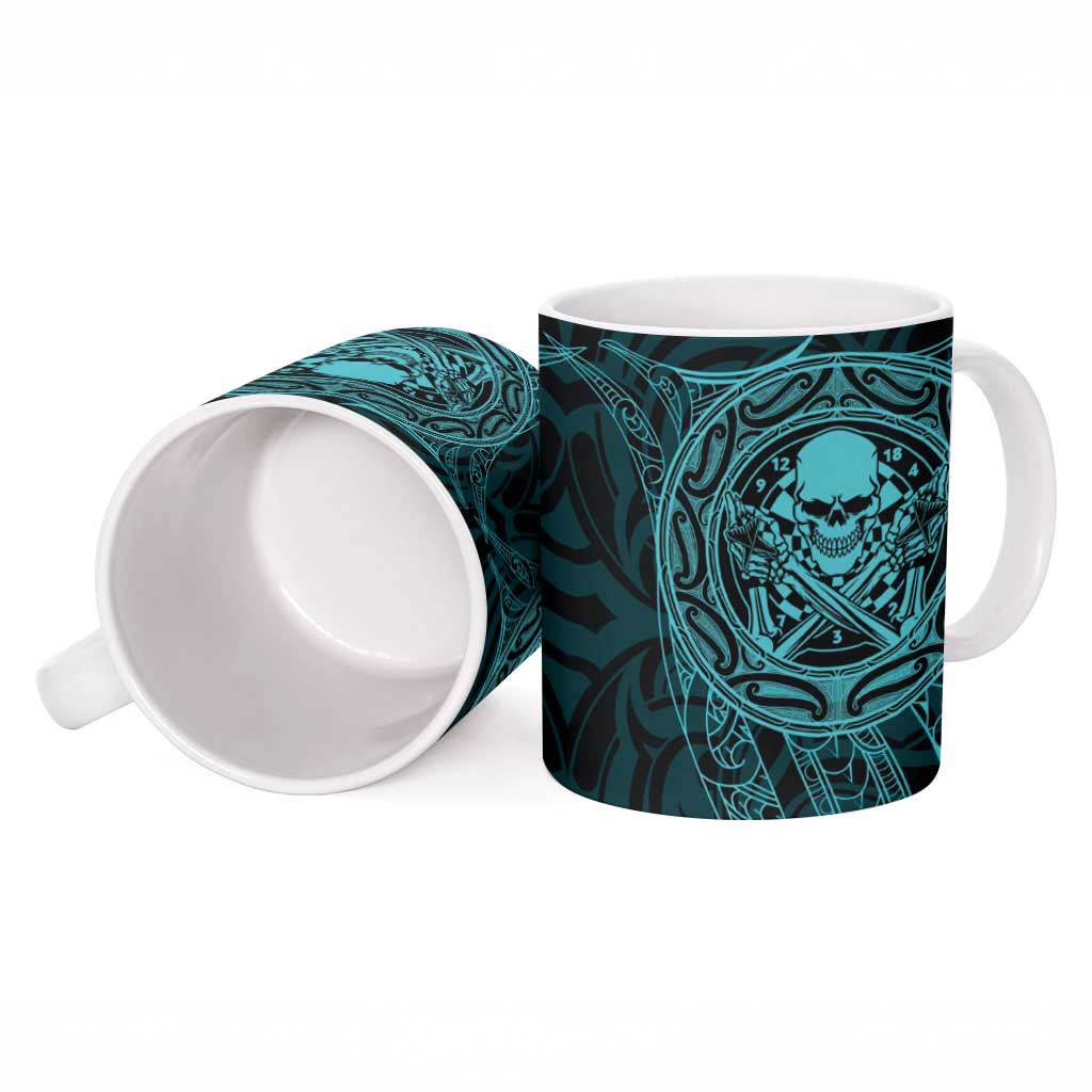 New Zealand Skull Darts Ceramic Mug Aotearoa Maori Chest Tattoo Stylized Teal - Aussie Hoodie