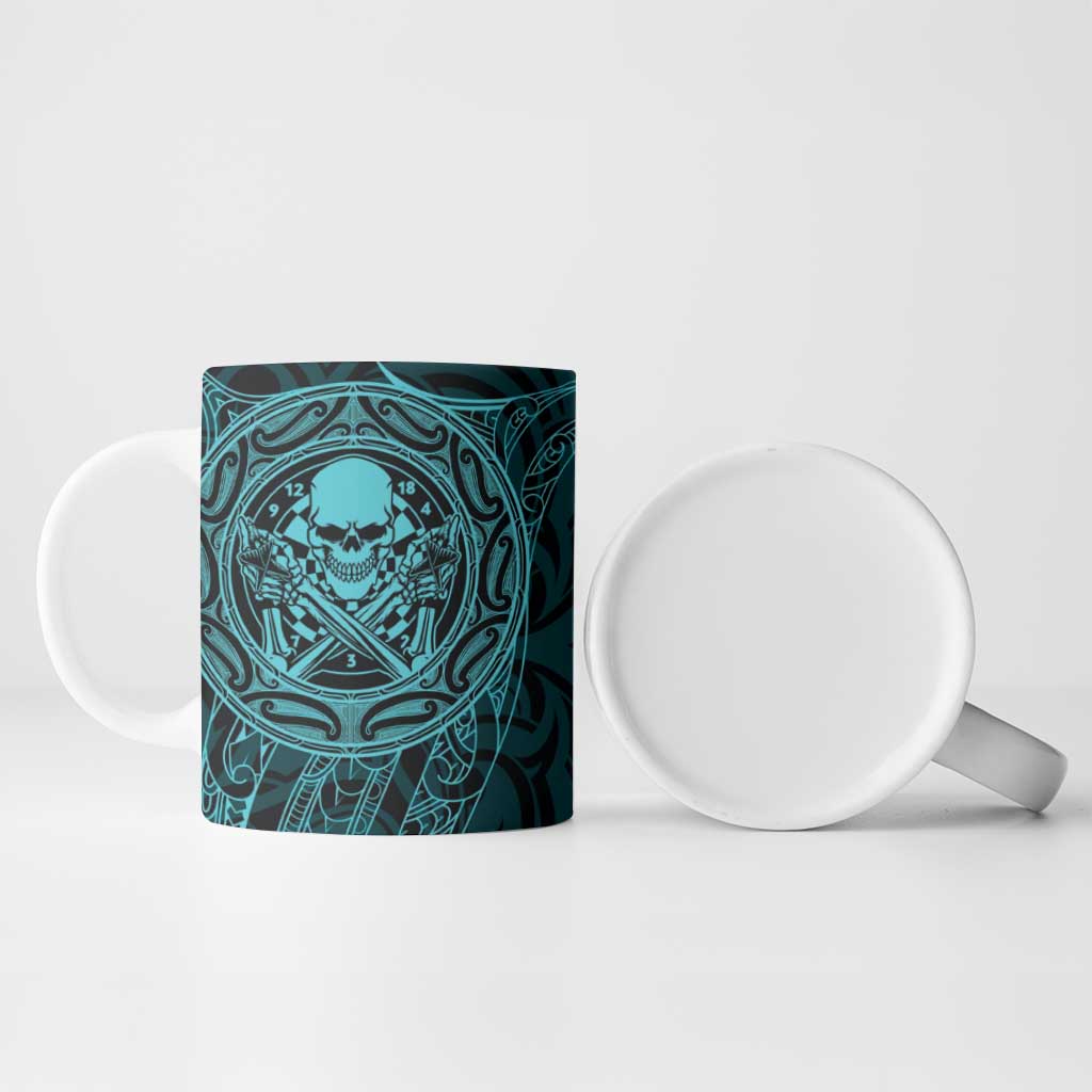 New Zealand Skull Darts Ceramic Mug Aotearoa Maori Chest Tattoo Stylized Teal - Aussie Hoodie