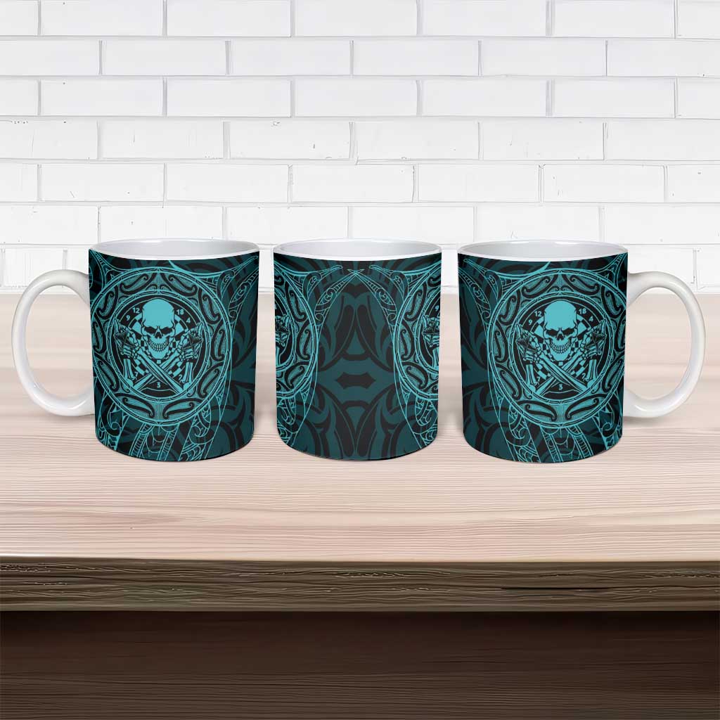 New Zealand Skull Darts Ceramic Mug Aotearoa Maori Chest Tattoo Stylized Teal - Aussie Hoodie