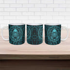 New Zealand Skull Darts Ceramic Mug Aotearoa Maori Chest Tattoo Stylized Teal - Aussie Hoodie