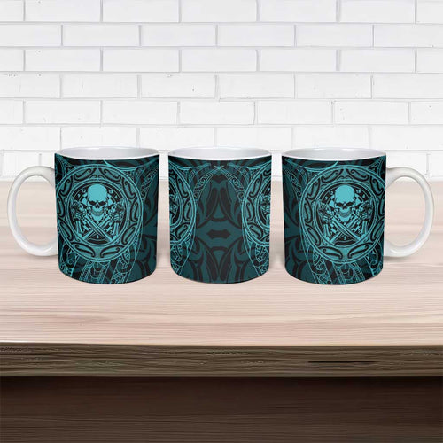 New Zealand Skull Darts Ceramic Mug Aotearoa Maori Chest Tattoo Stylized Teal - Aussie Hoodie