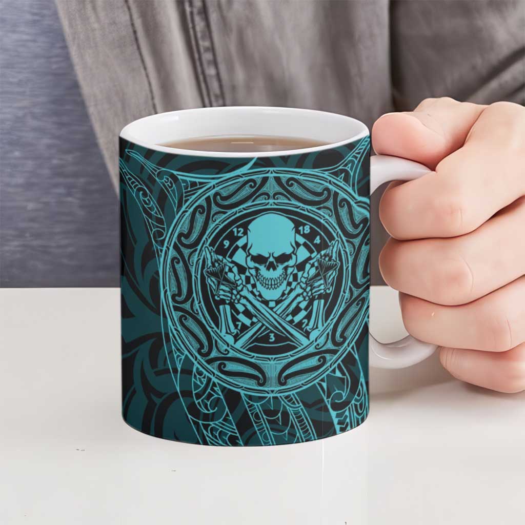 New Zealand Skull Darts Ceramic Mug Aotearoa Maori Chest Tattoo Stylized Teal - Aussie Hoodie