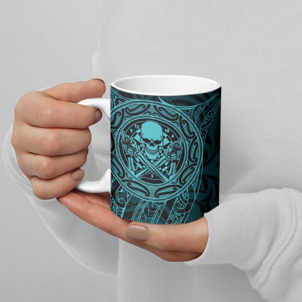 New Zealand Skull Darts Ceramic Mug Aotearoa Maori Chest Tattoo Stylized Teal - Aussie Hoodie